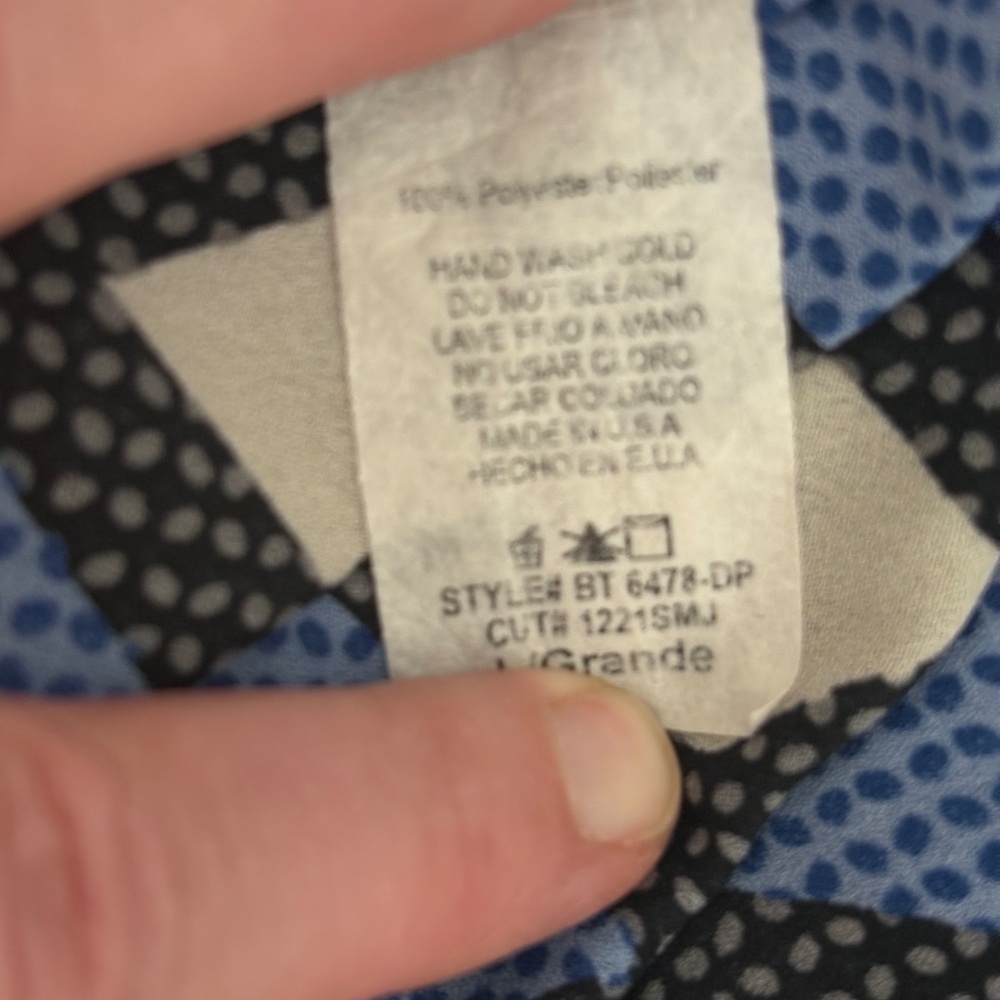 Papermoon Pleated Geometric Blouse Blue Black Cream Large EUC - Picture 9 of 9